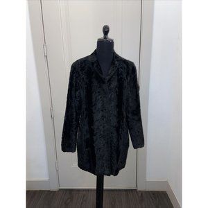 HAROLD'S Jacket Faux Fur Coat Boho plush Black mink Size 2 Vintage U.S.A. Made
